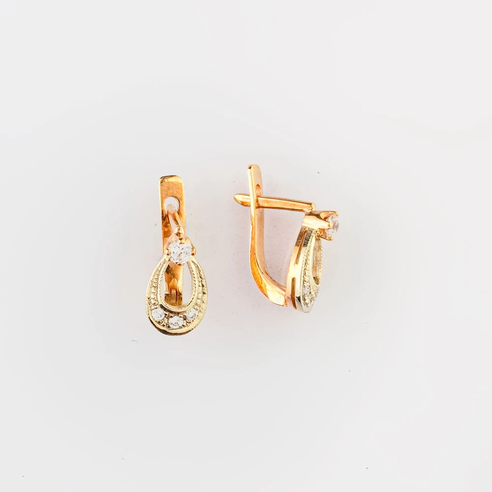 Серьги с фианитом из красного золота 585 пробы