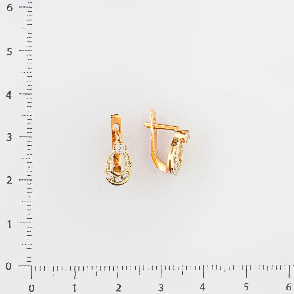 Серьги с фианитом из красного золота 585 пробы