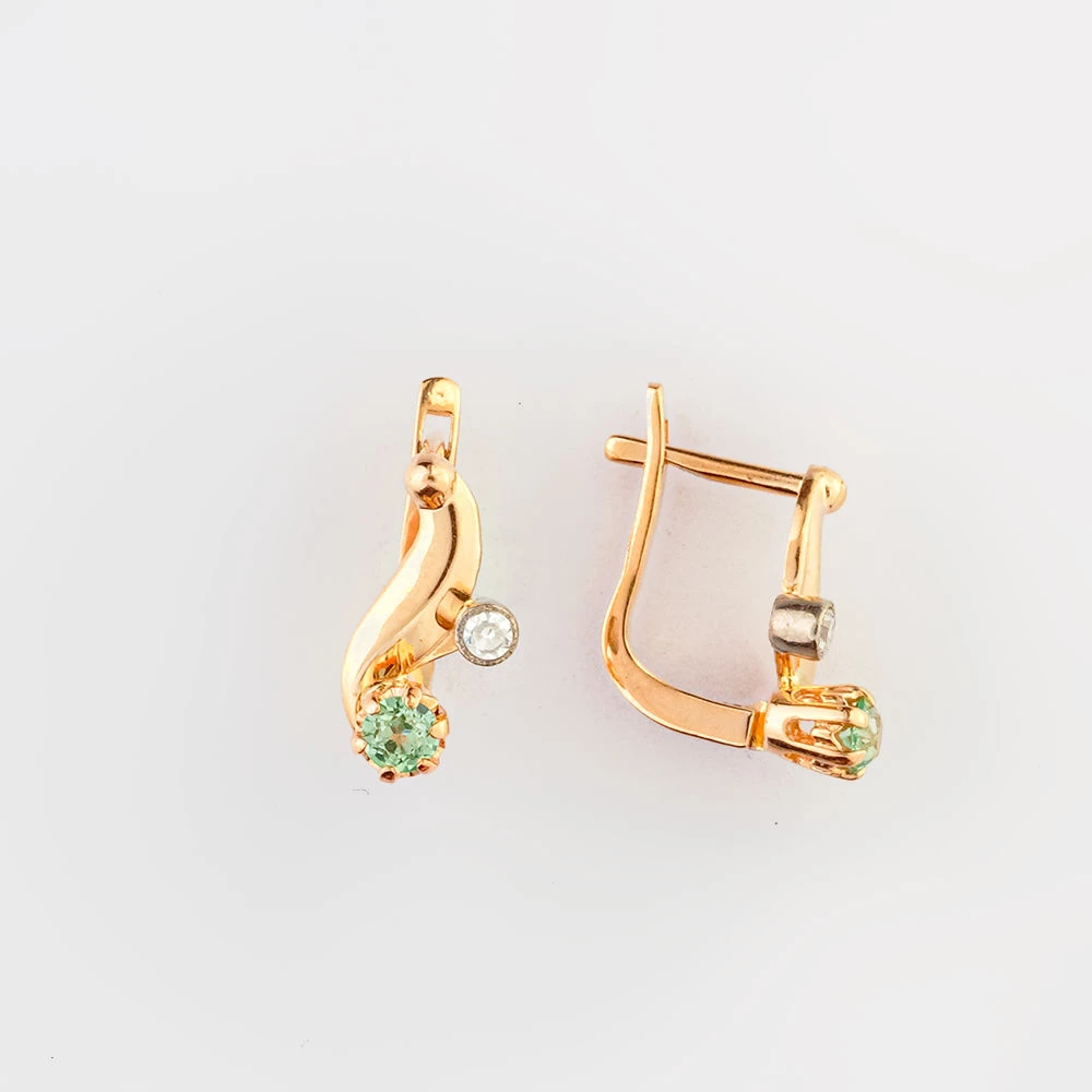 Серьги с фианитом из красного золота 585 пробы