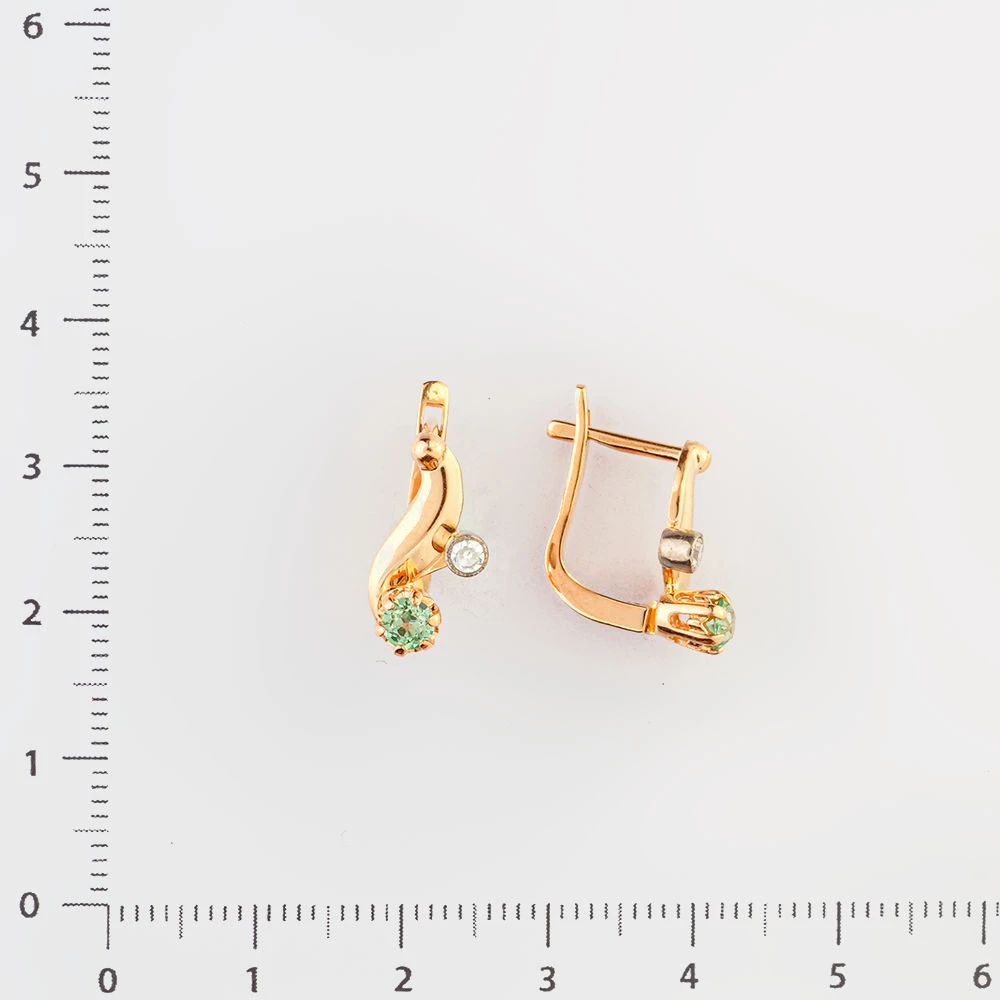 Серьги с фианитом из красного золота 585 пробы