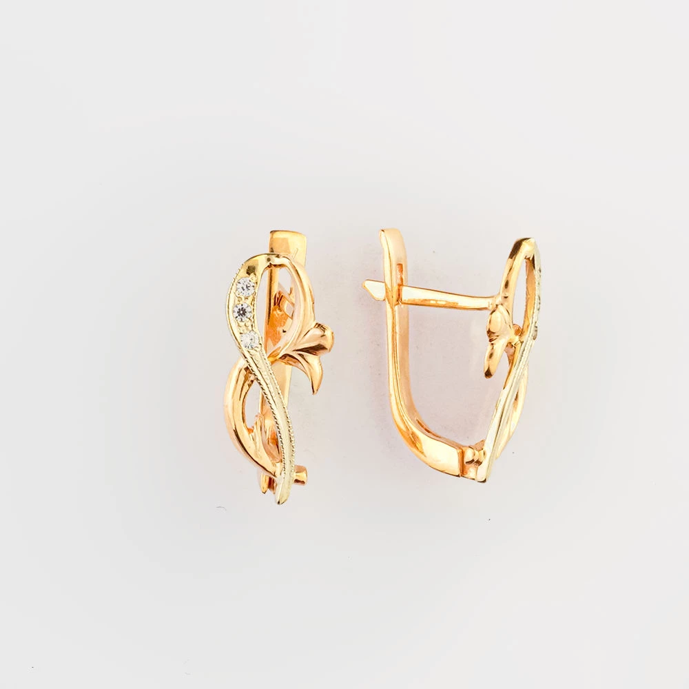 Серьги с фианитом из красного золота 585 пробы