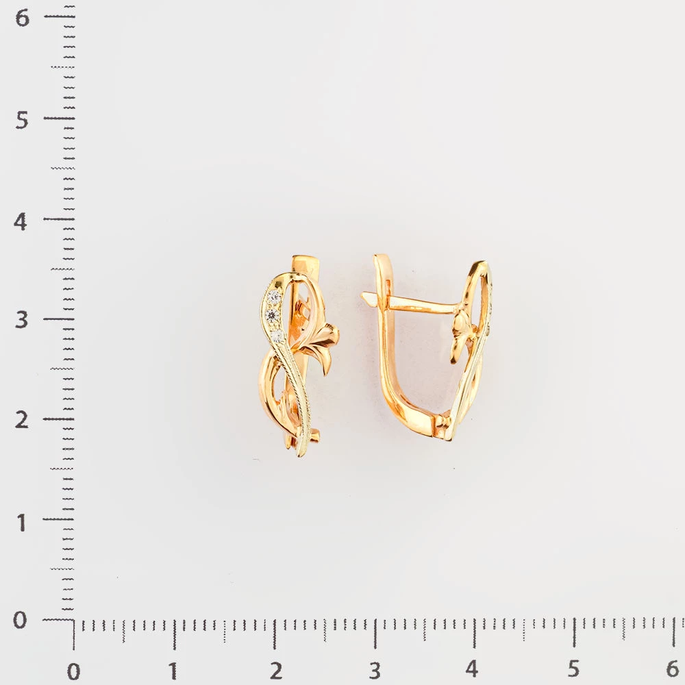 Серьги с фианитом из красного золота 585 пробы