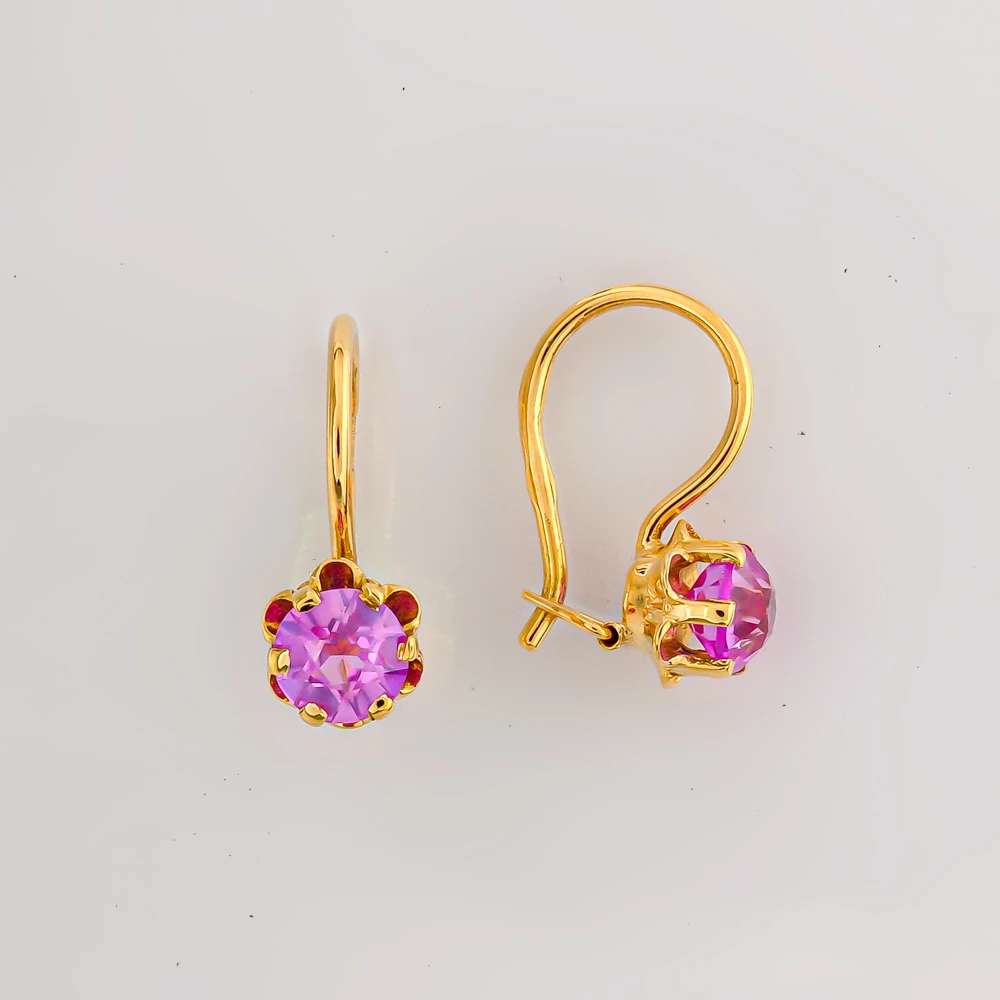 Серьги с фианитом из желтого золота 750 пробы