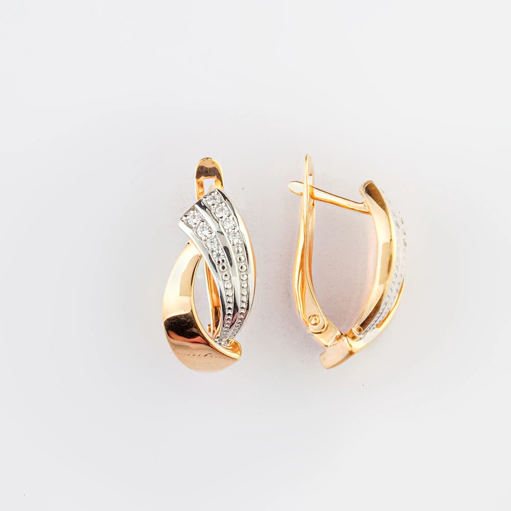 Серьги с фианитом из красного золота 585 пробы