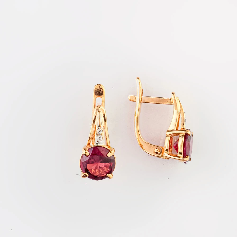 Серьги с гранатом из красного золота 585 пробы