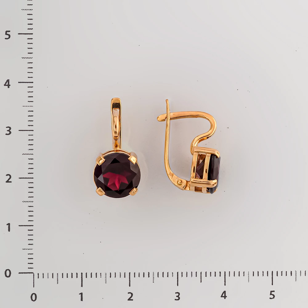 Серьги с гранатом из красного золота 585 пробы