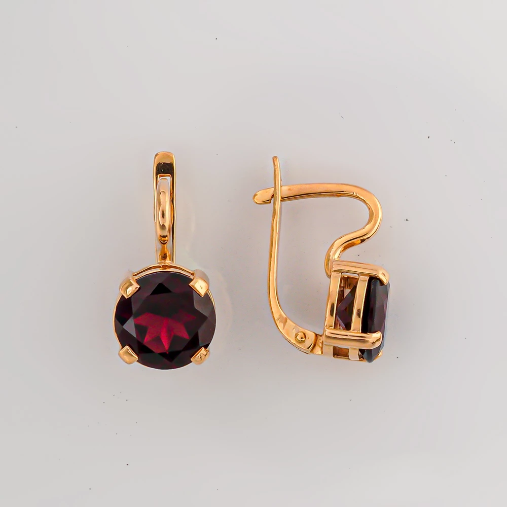 Серьги с гранатом из красного золота 585 пробы