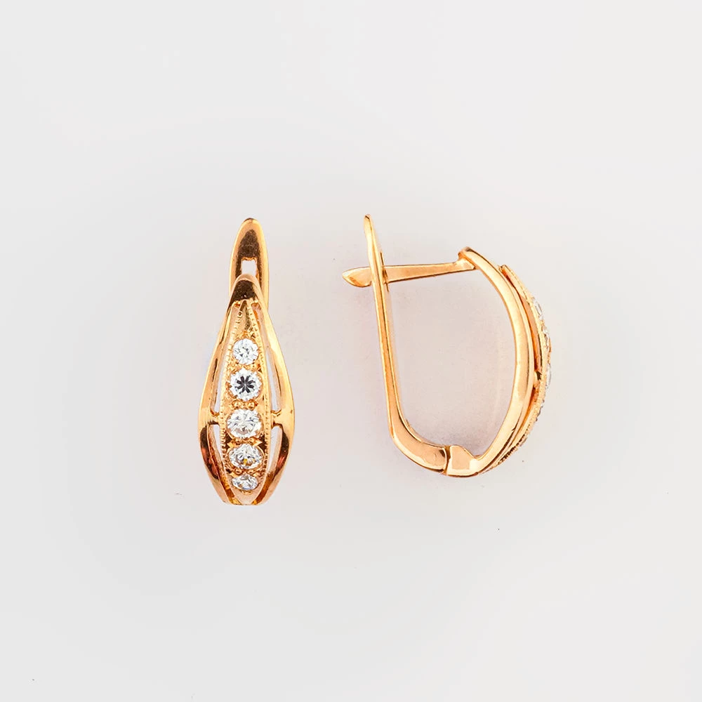 Серьги с фианитом из красного золота 585 пробы