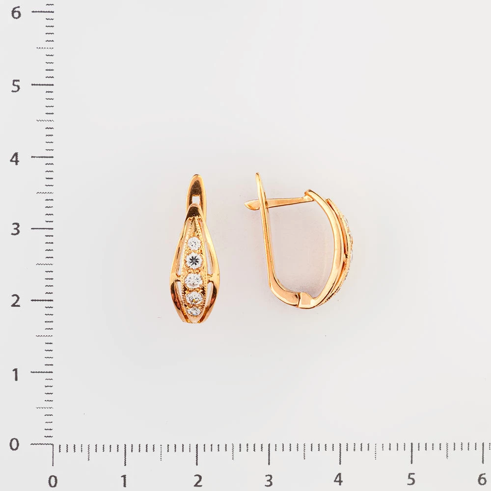 Серьги с фианитом из красного золота 585 пробы