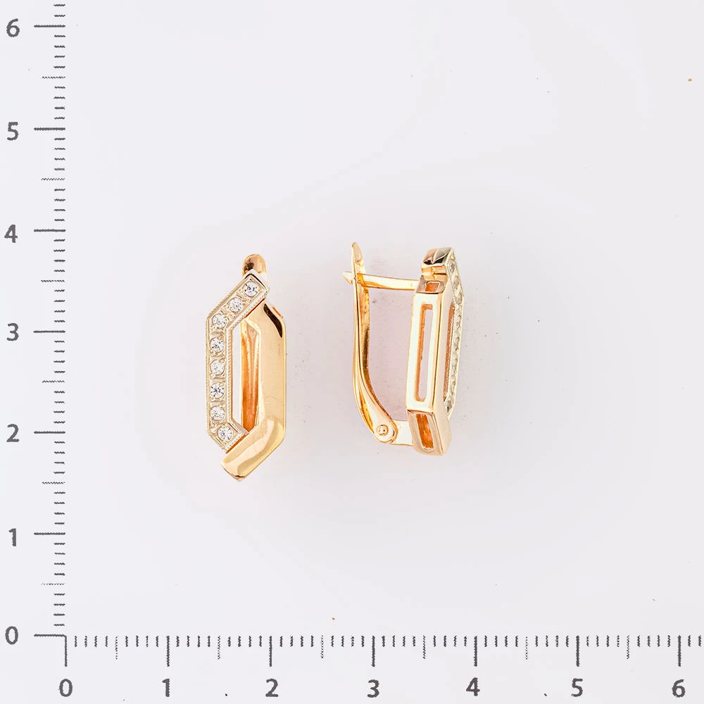 Серьги с фианитом из красного золота 585 пробы