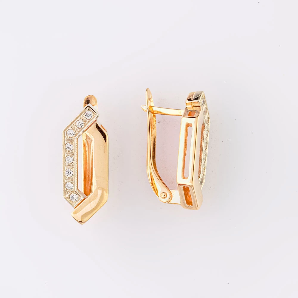 Серьги с фианитом из красного золота 585 пробы