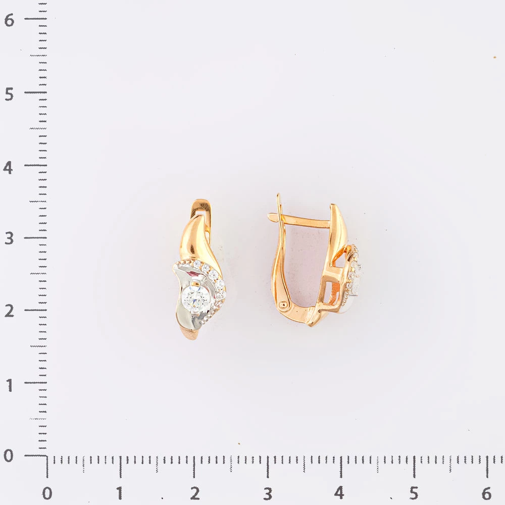 Серьги с фианитом из красного золота 585 пробы