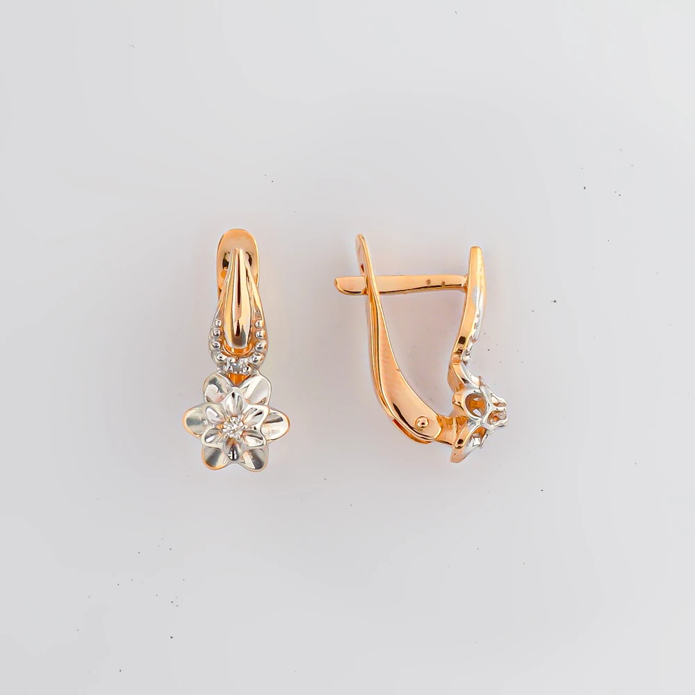 Серьги с бриллиантом из красного золота 585 пробы