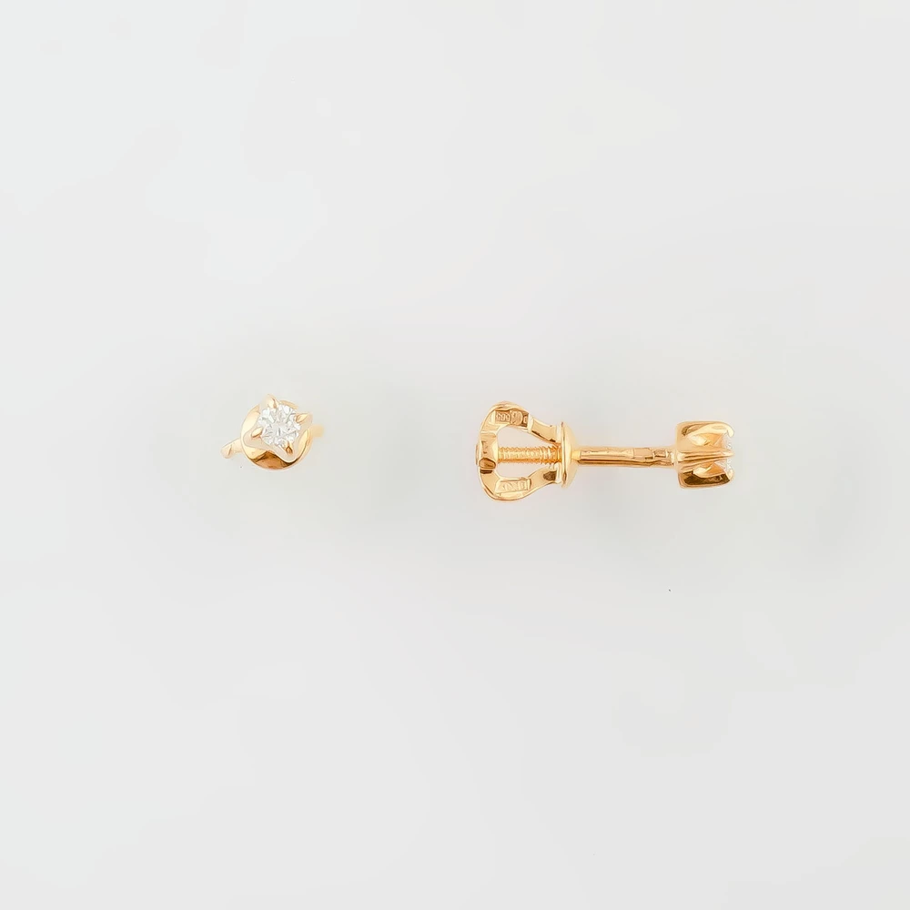 Серьги с бриллиантом из красного золота 585 пробы