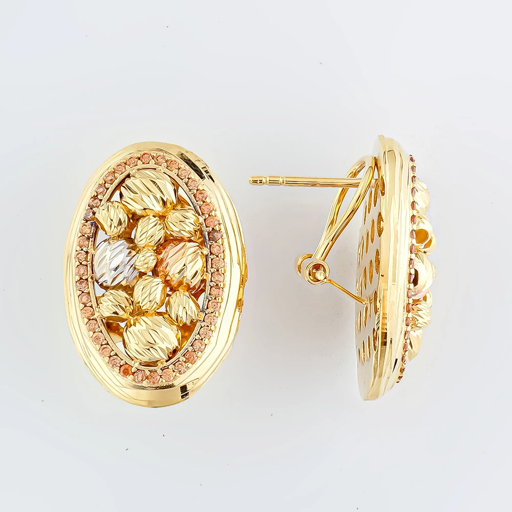 Серьги с фианитом из желтого золота 585 пробы