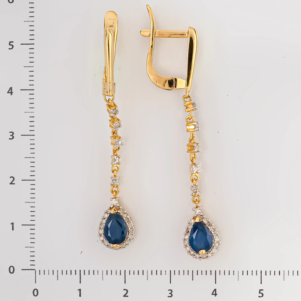 Серьги с сапфиром из желтого золота 585 пробы