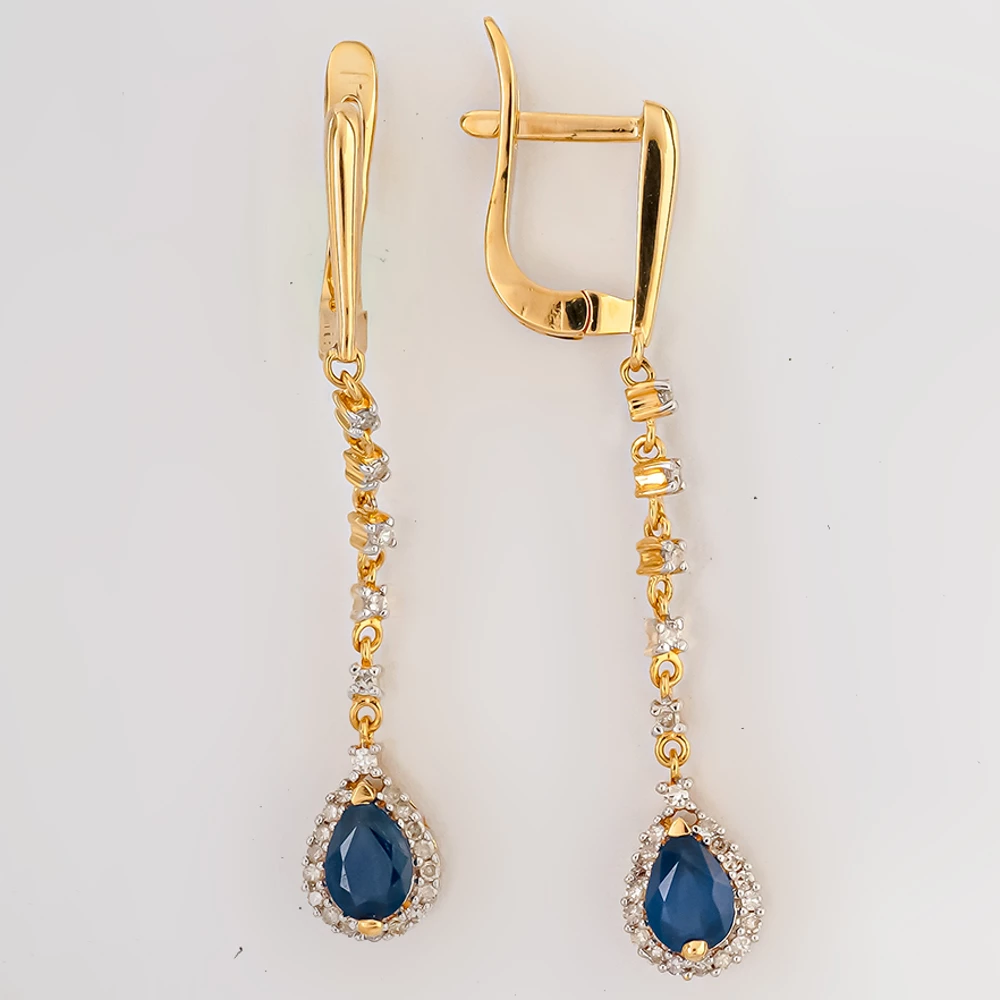 Серьги с сапфиром из желтого золота 585 пробы