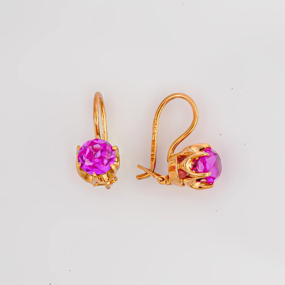 Серьги с фианитом из красного золота 583 пробы