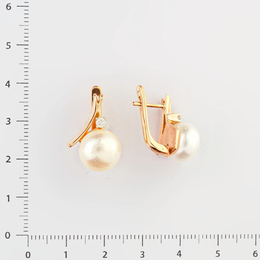 Серьги с культивированным жемчугом из красного золота 585 пробы