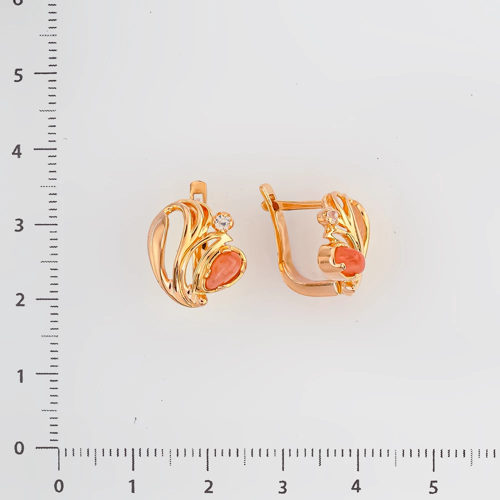 Серьги с сердоликом из красного золота 585 пробы