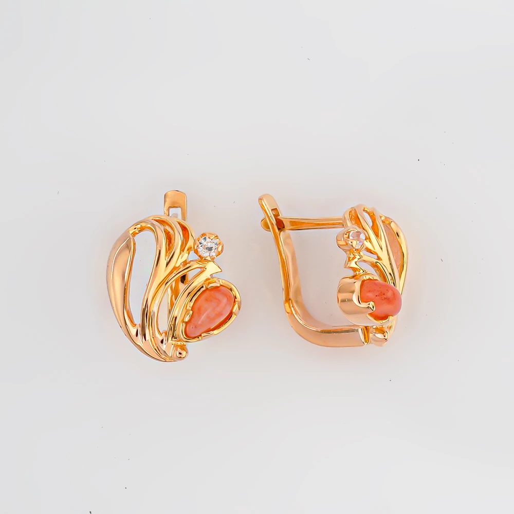 Серьги с сердоликом из красного золота 585 пробы
