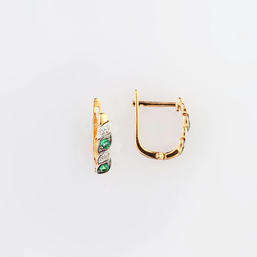 Серьги с изумрудом из красного золота 585 пробы