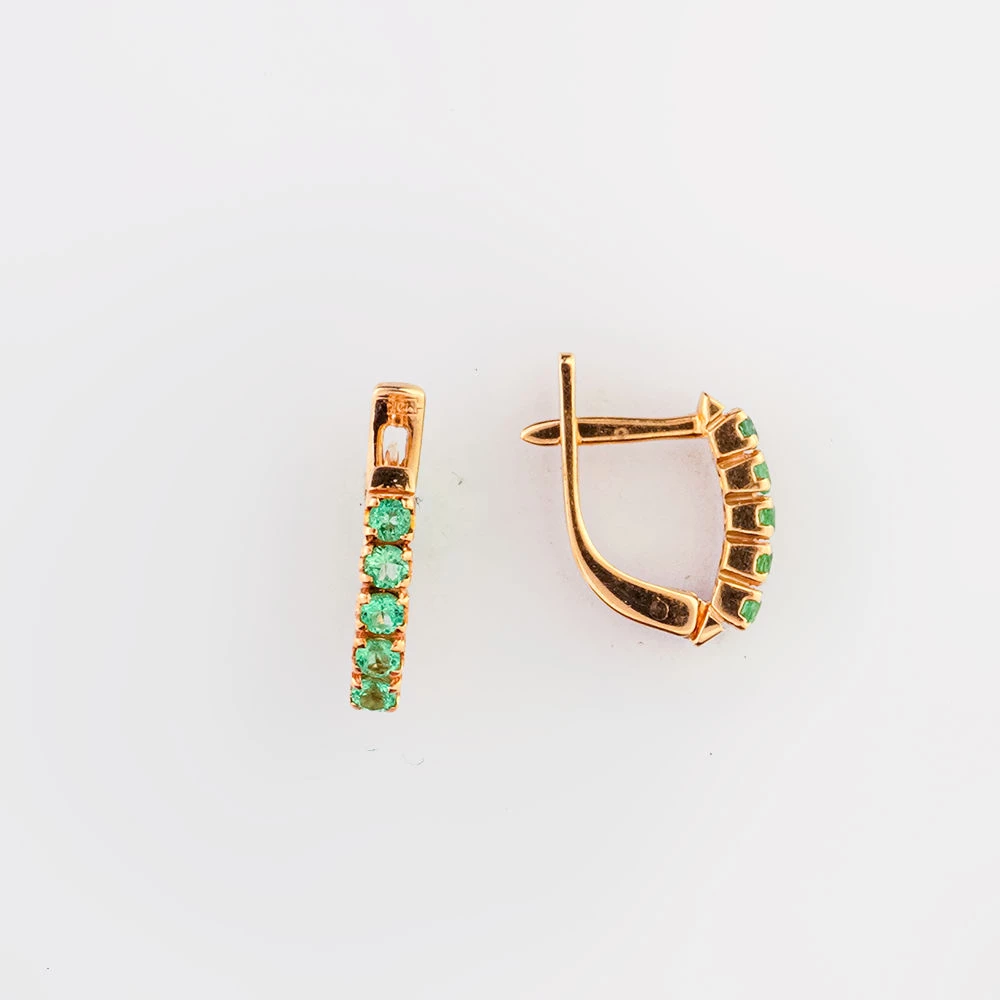 Серьги с изумрудом из красного золота 585 пробы