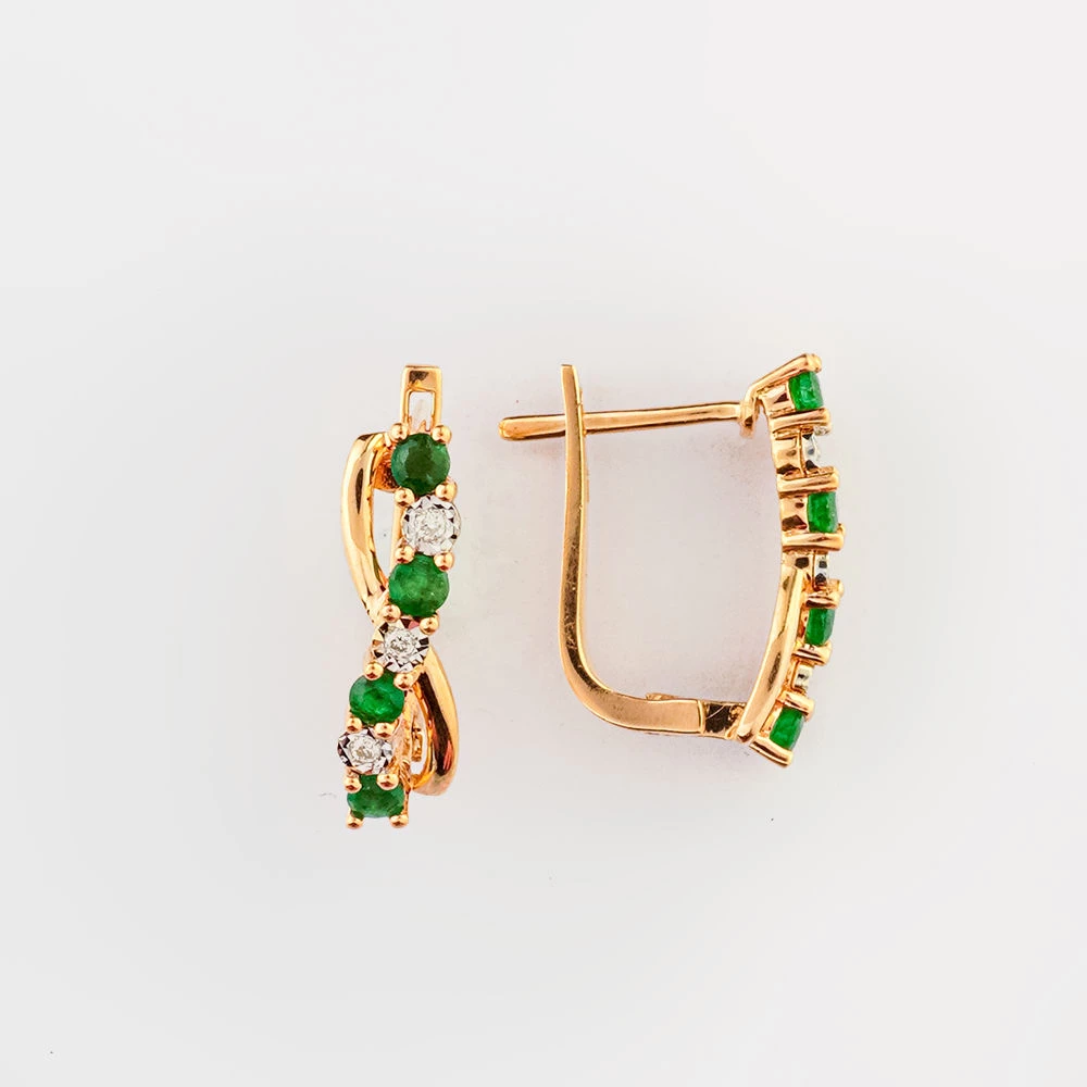 Серьги с изумрудом из красного золота 585 пробы