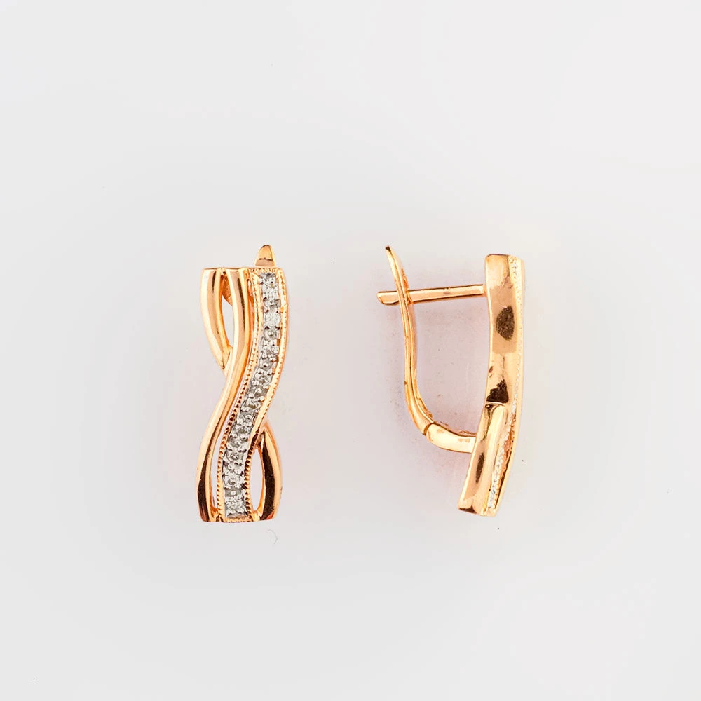 Серьги с бриллиантом из красного золота 585 пробы