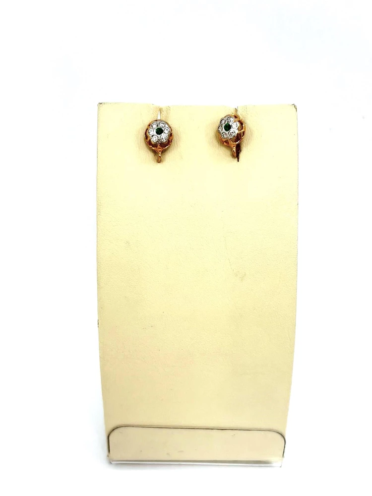 Серьги с фианитом из красного золота 585 пробы