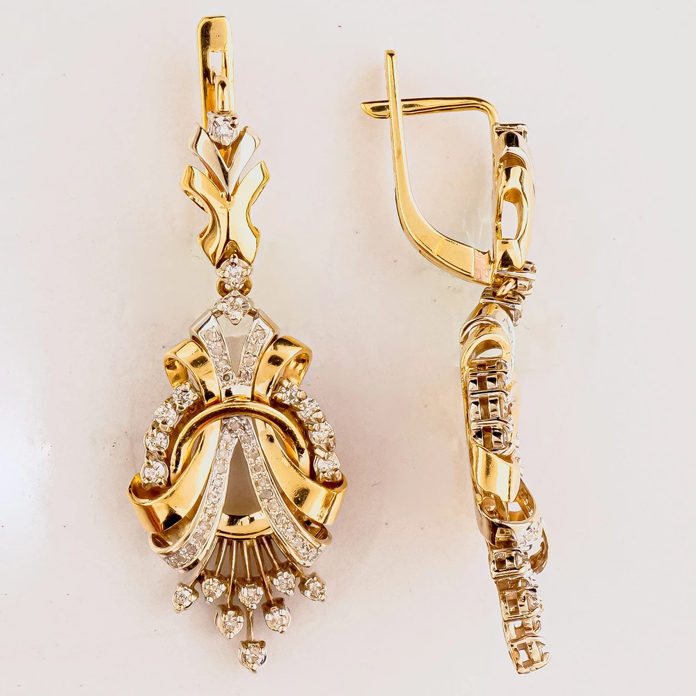 Серьги с бриллиантом из желтого золота 585 пробы