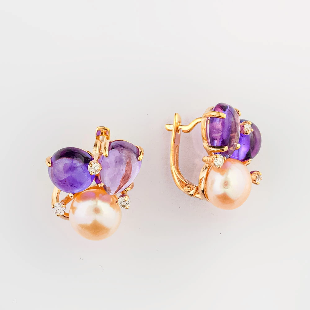 Серьги с культивированным жемчугом из красного золота 585 пробы