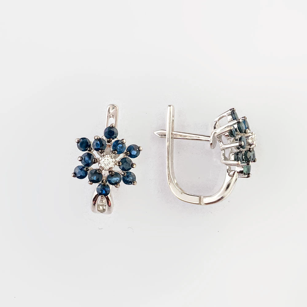 Серьги с сапфиром из белого золота 585 пробы