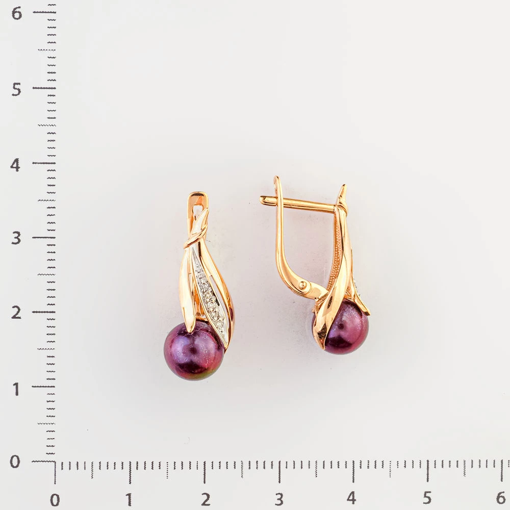 Серьги с культивированным жемчугом из красного золота 585 пробы