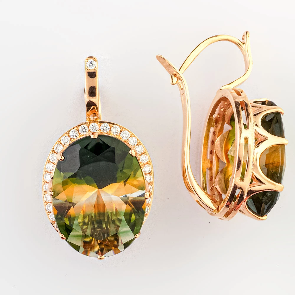 Серьги с кварцем из красного золота 585 пробы