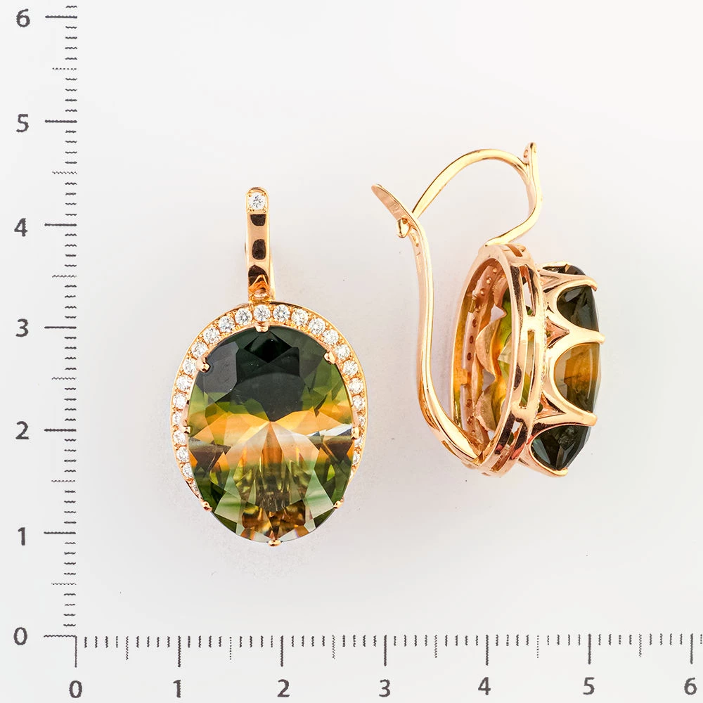 Серьги с кварцем из красного золота 585 пробы