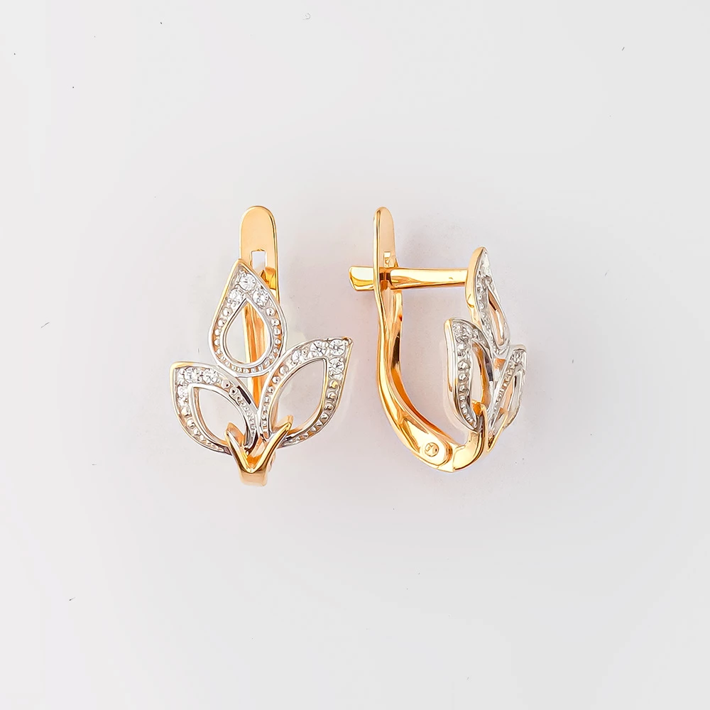 Серьги с фианитом из красного золота 585 пробы