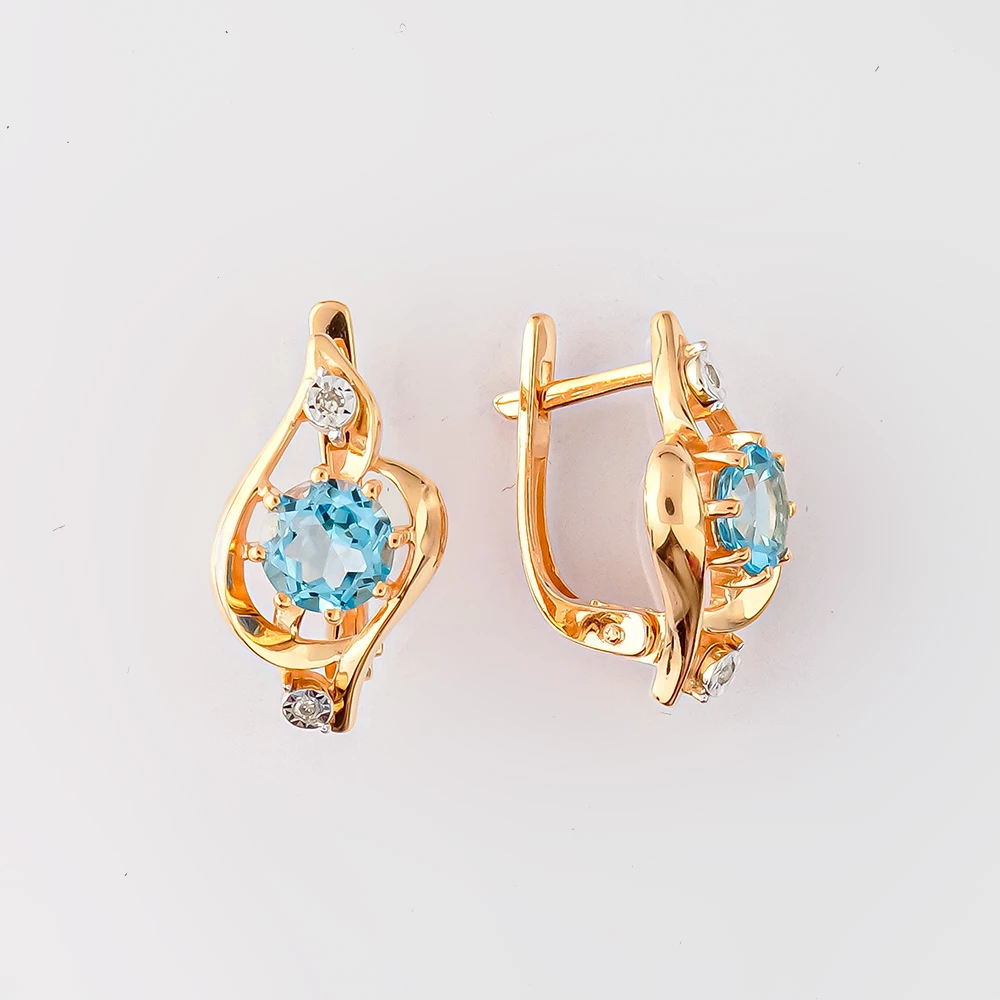 Серьги с топазом из красного золота 585 пробы