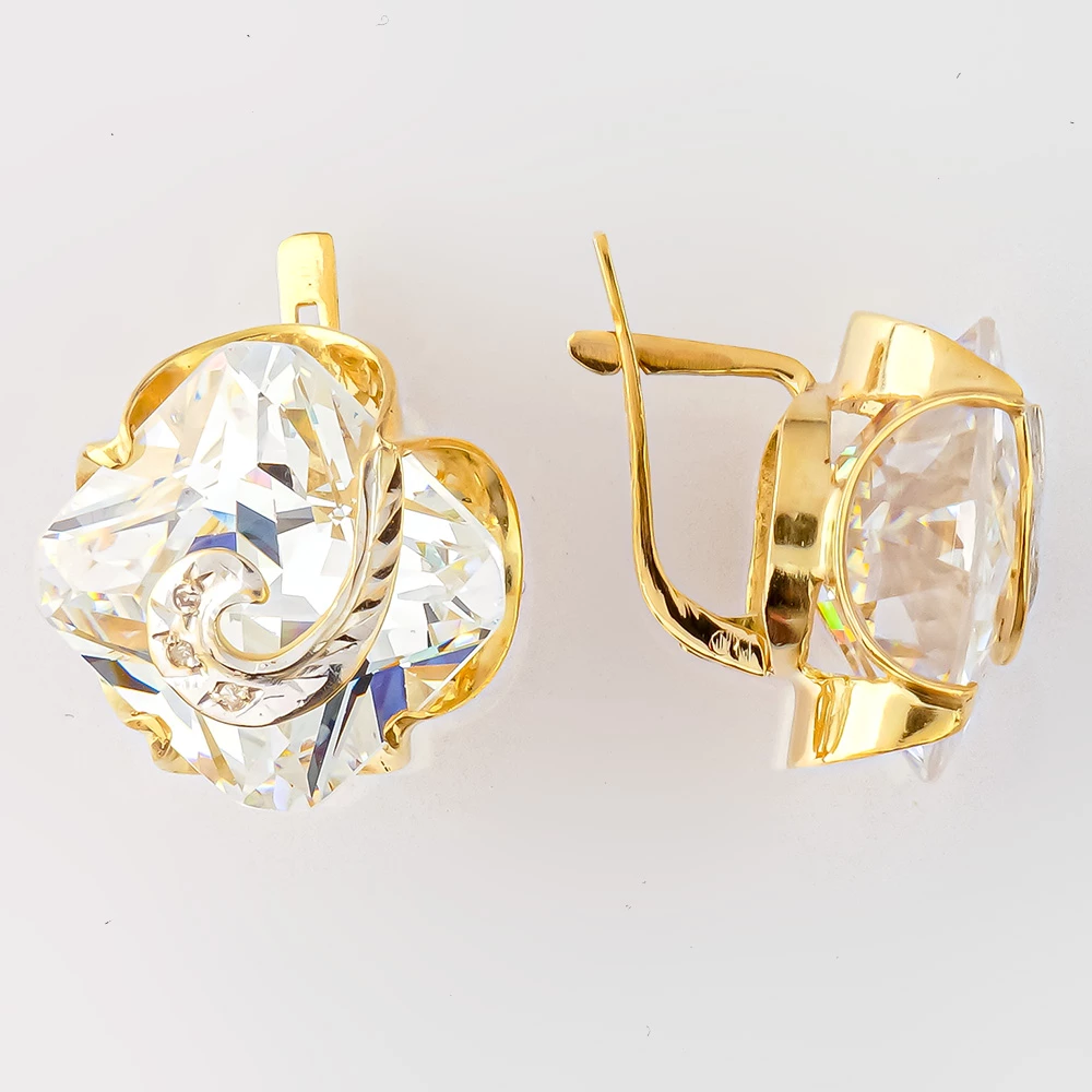 Серьги с ситаллом из желтого золота 585 пробы