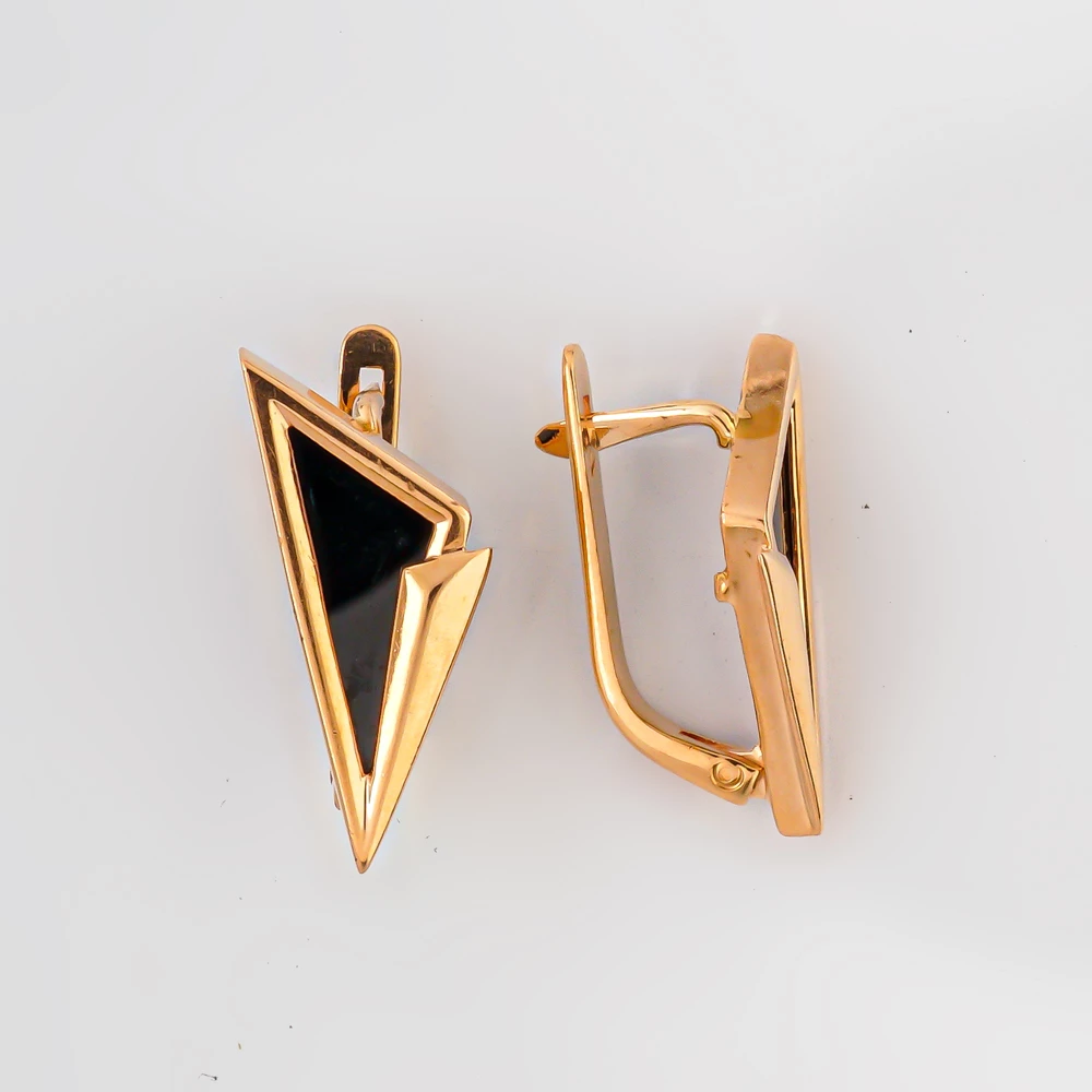 Серьги с ониксом из красного золота 585 пробы