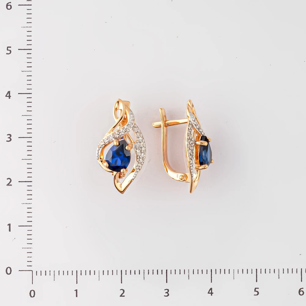 Серьги с сапфиром синтетическим из красного золота 585 пробы