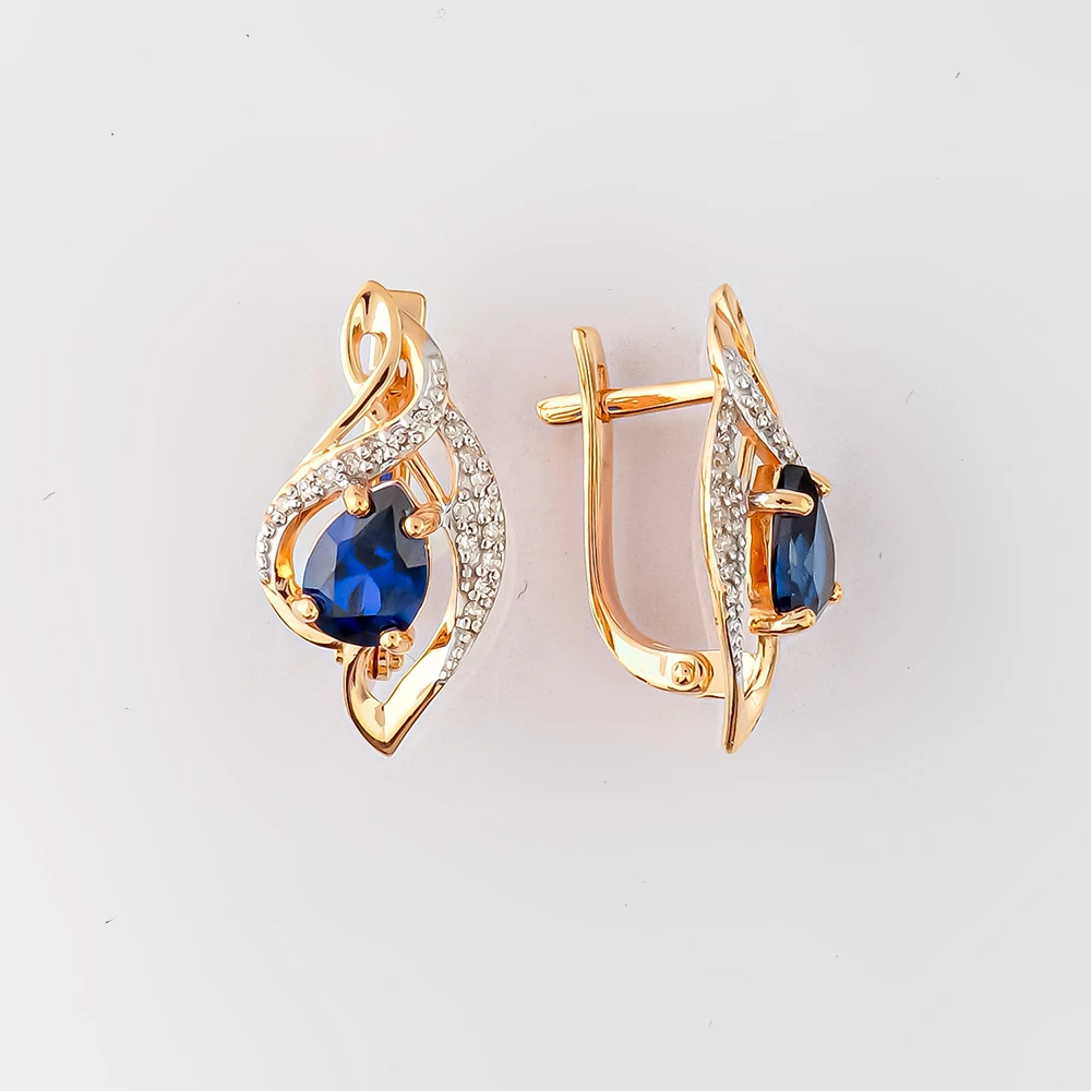 Серьги с сапфиром синтетическим из красного золота 585 пробы