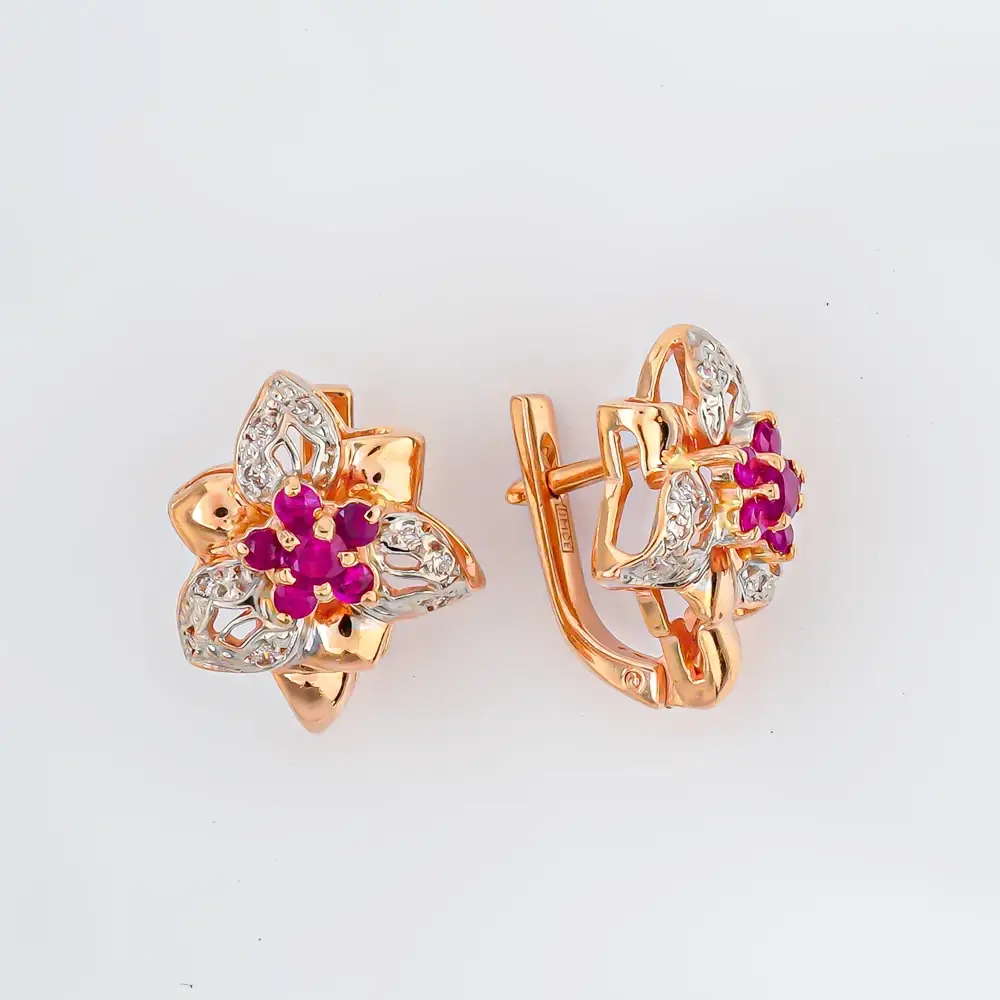 Серьги с рубином из красного золота 585 пробы