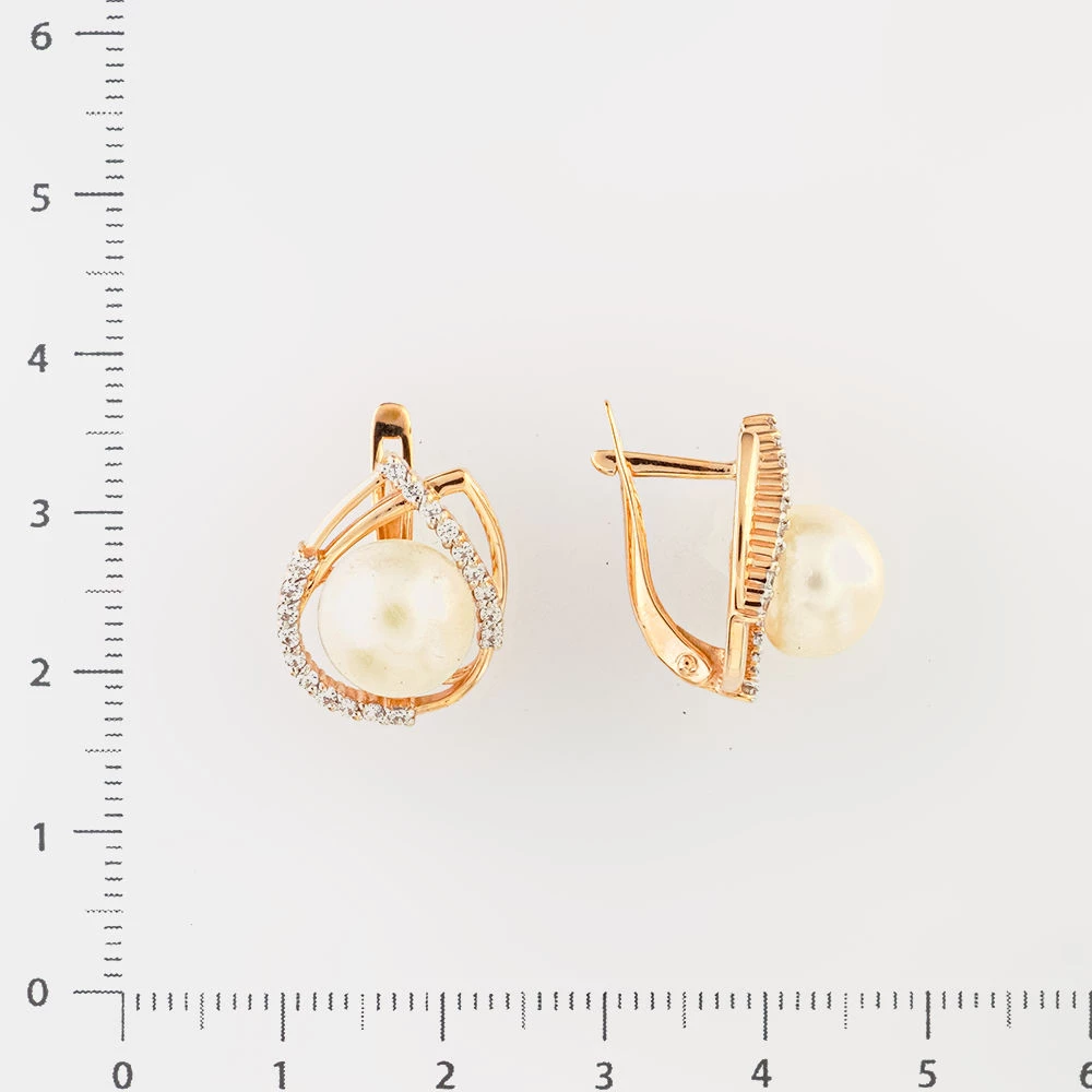 Серьги с культивированным жемчугом из красного золота 585 пробы