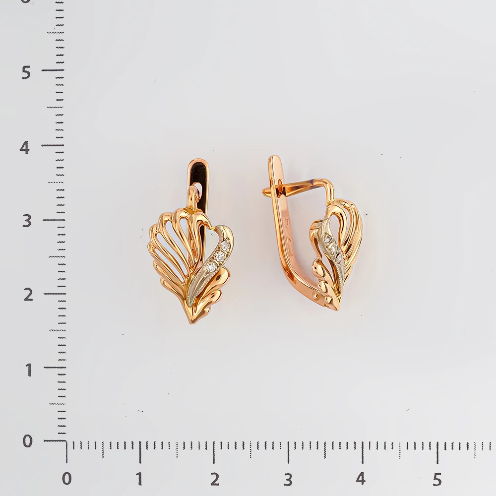 Серьги с бриллиантом из красного золота 585 пробы