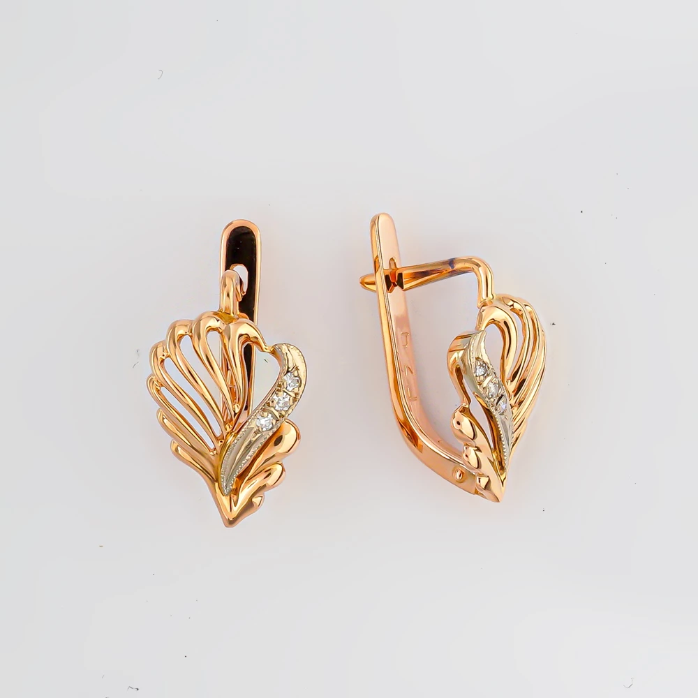 Серьги с бриллиантом из красного золота 585 пробы