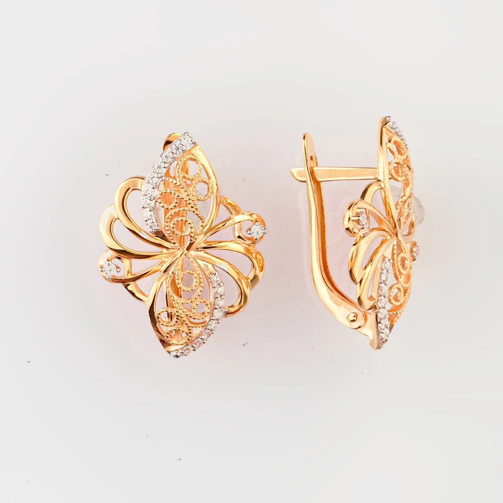 Серьги с фианитом из красного золота 585 пробы