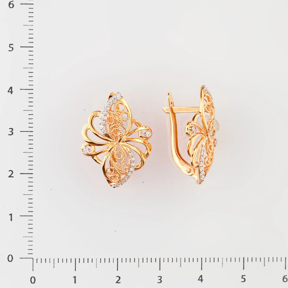 Серьги с фианитом из красного золота 585 пробы