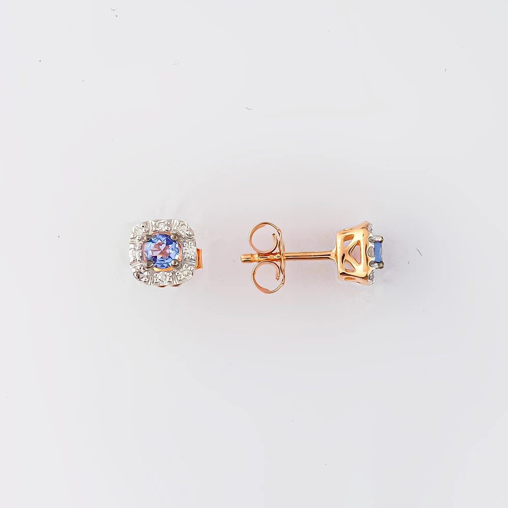 Серьги с танзанитом из красного золота 585 пробы