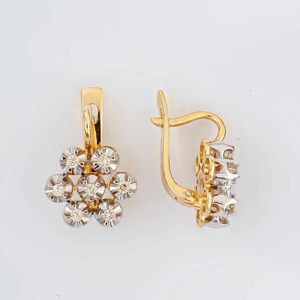 Серьги с бриллиантом из желтого золота 585 пробы